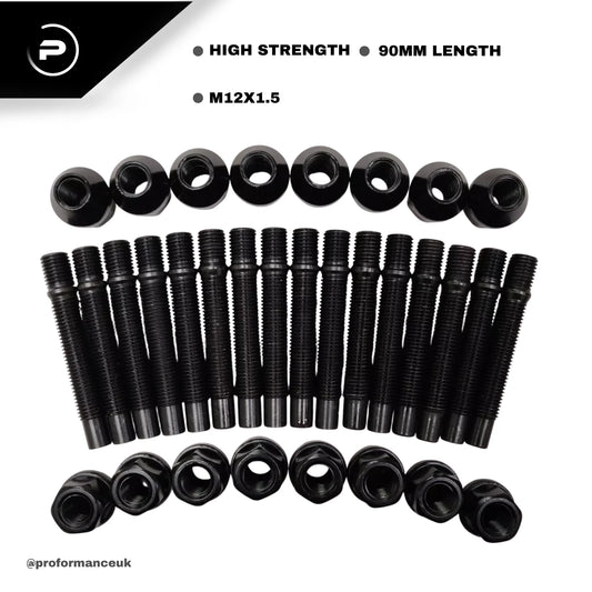 BMW Black Conversion Wheel Studs 82mm (50mm Thread) with Nuts M12x1.5